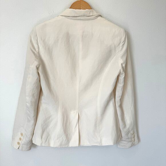 Anne Klein Creamy White Silk Linen Blend Notched Collar Single Button Blazer-8 - Picture 2 of 11